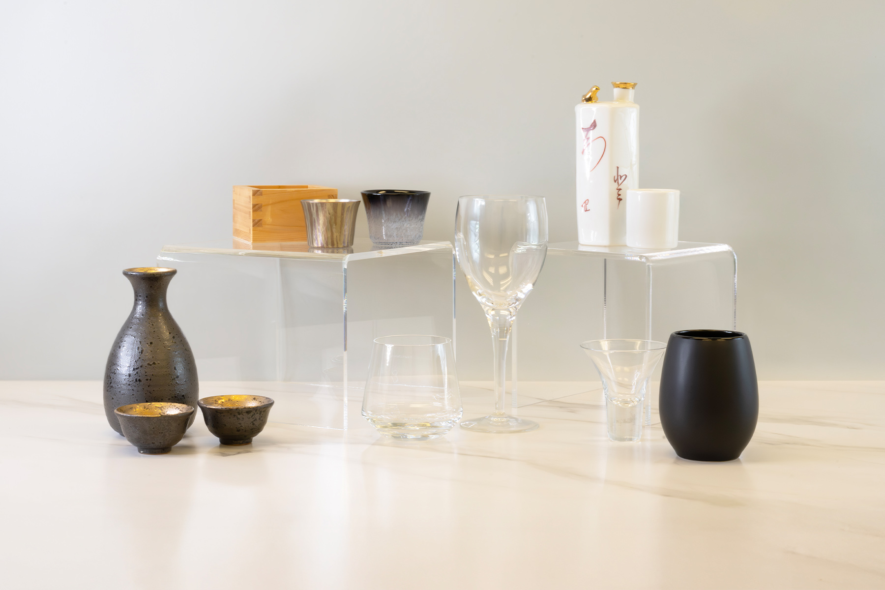 Assortment of glassware that sake could be served in